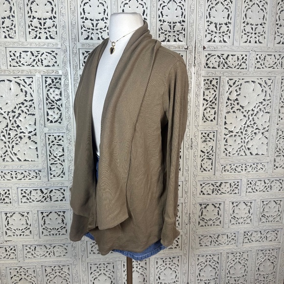 Athleta Brown Ribbed Stretchy Knit Flowy Open Front Long Sleeve Cardigan Sz XS - Picture 5 of 8